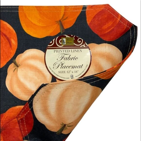 Pumpkin Linen Print Fabric Placemats Fall Autumn Halloween Seasons Set of 4 - Picture 9 of 11
